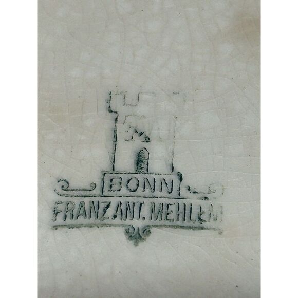 Franz Anton Mehlem Bonn Detailed Green Plate Pink Flowers antique Plate. - Picture 6 of 10